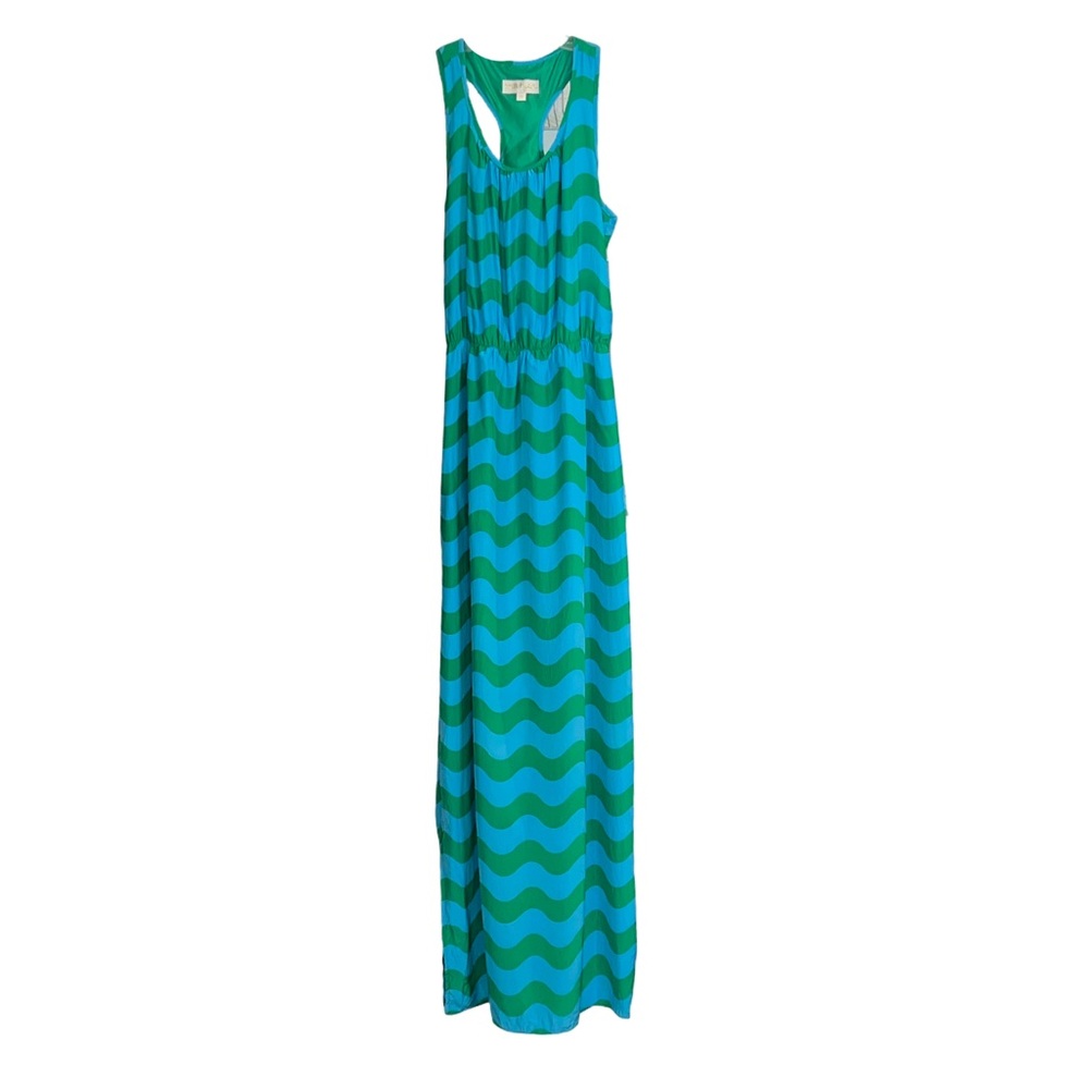 Anthropologie Britt Ryan 100% Silk Blue Green Maxi Dress Size 6